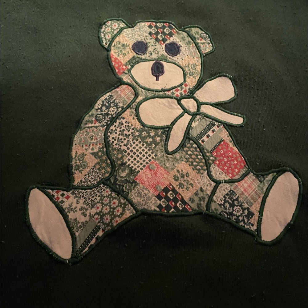 Jerzees Dark Green Pullover Patchwork Appliqué Bear